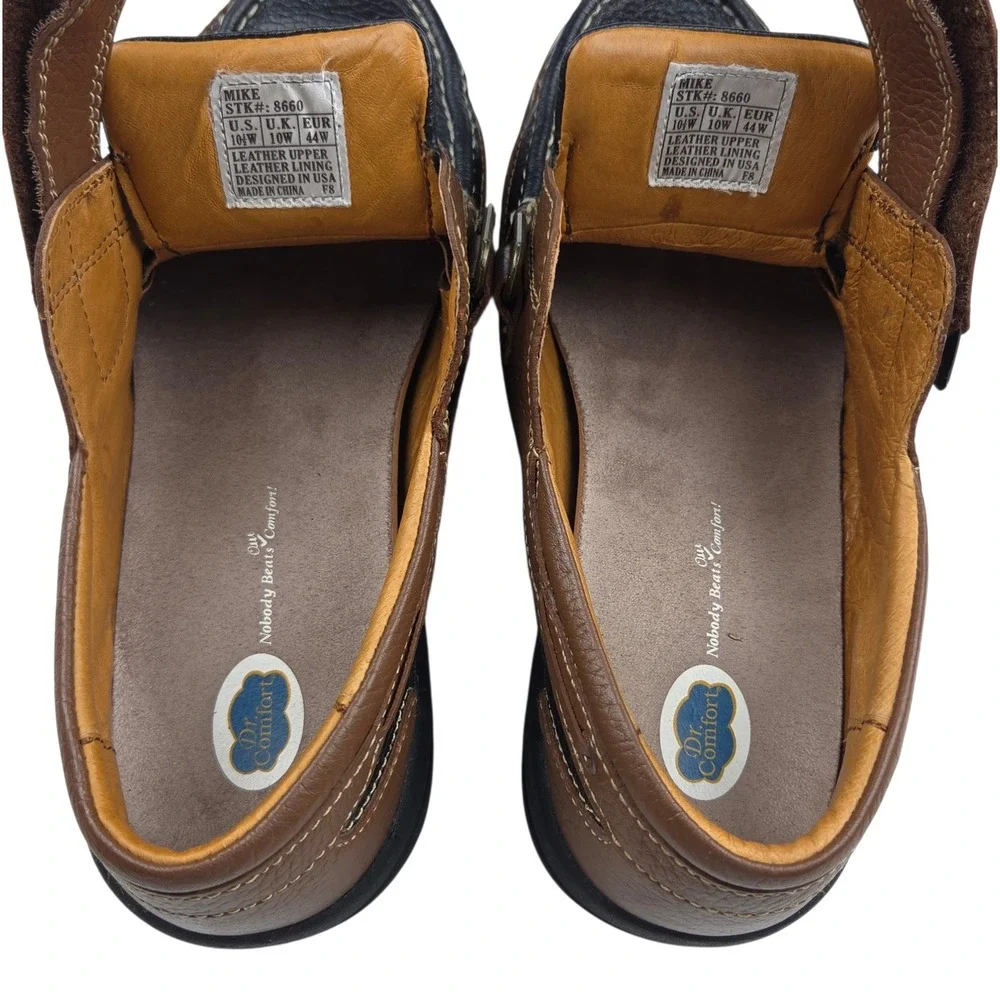 Dr. Comfort Mike Boat Shoes 8660 10.5W Brown Black Leather Therapeutic Loafers
